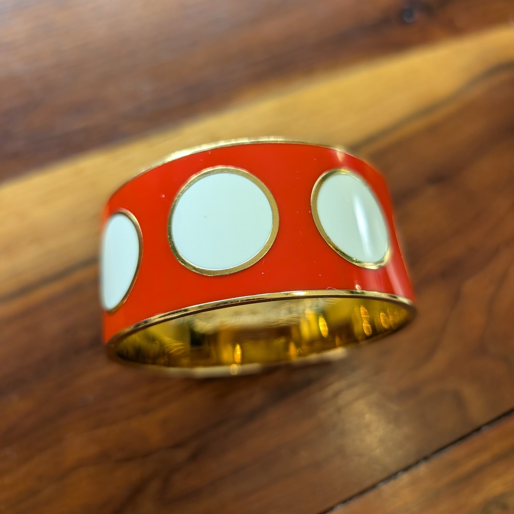 Kate Spade Red, White, and Gold Polka Dot Wide Bangle